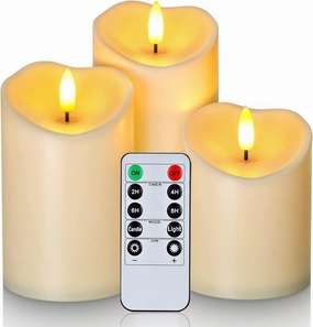 Homemory Flameless Candles, Battery Candles, LED Candles, Battery Operated Candles with Remote Timers, Electric Fake Plastic Candles, Dark Ivory, Outdoor Waterproof, Set of 3