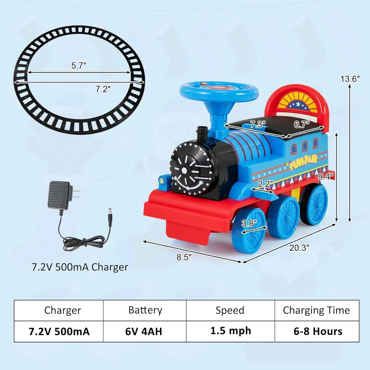 HOMGX Electric Ride On Toy, 6V Powered Toddler Ride-on Train Set with Tracks, Flashing Light, Storage Seat & Anti-tilt Device, Kid’s Ride On Train for Boys & Girls 2  Years, Gift for Christmas (Navy)
