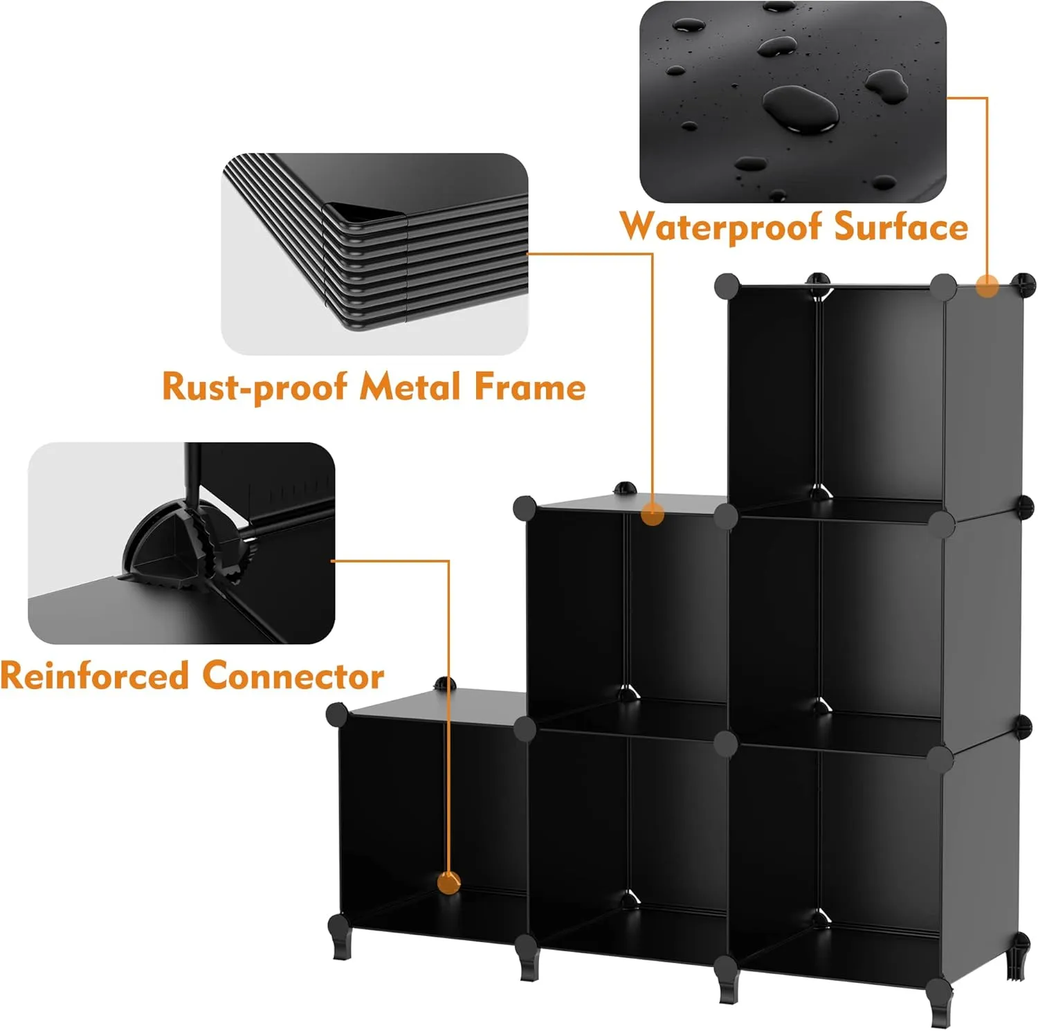 HOMIDEC Cube Storage Organizer 16-Cube Storage Shelf for Garment Racks, Closet Organizers with Metal Hammer, Bookshelf for Kids, (48.4 L x 12.2 W x 48.4 H Inches),Black