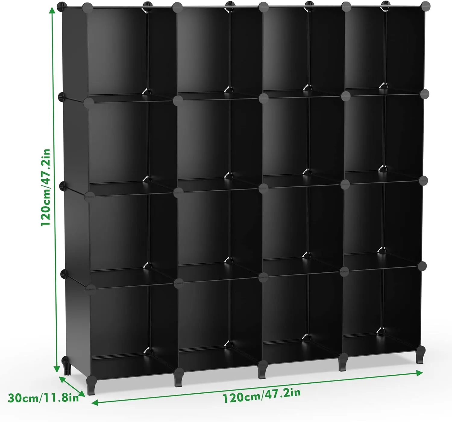 HOMIDEC Cube Storage Organizer 16-Cube Storage Shelf for Garment Racks, Closet Organizers with Metal Hammer, Bookshelf for Kids, (48.4 L x 12.2 W x 48.4 H Inches),Black