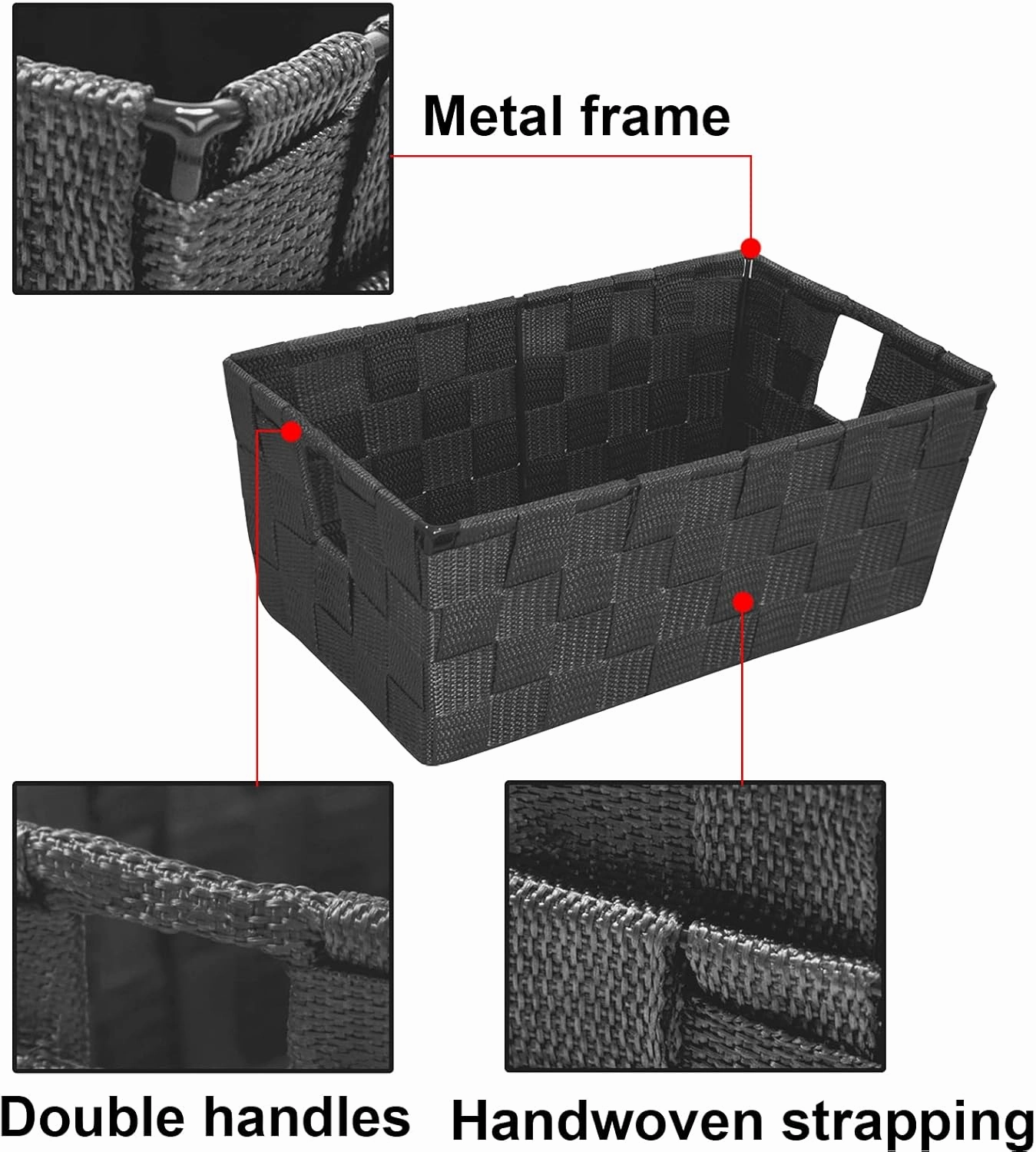 homyfort Woven Shelf Storage Tote Basket Bins Container, Storage Boxes Cube Organizer with Built-in Handles for Bedroom, Office, Closet, Clothes, Kids Room, Nursery 3pk(Grey)