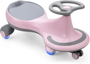 HONEY JOY Wiggle Car, 2 in 1 Swing Car for Kids, LED PU Flashing Wheels, No Batteries, Music, Gears or Pedals, Uses Twist, Turn, Ride On Toy for Toddlers Boys Girls 3 Years and Up (Pink)