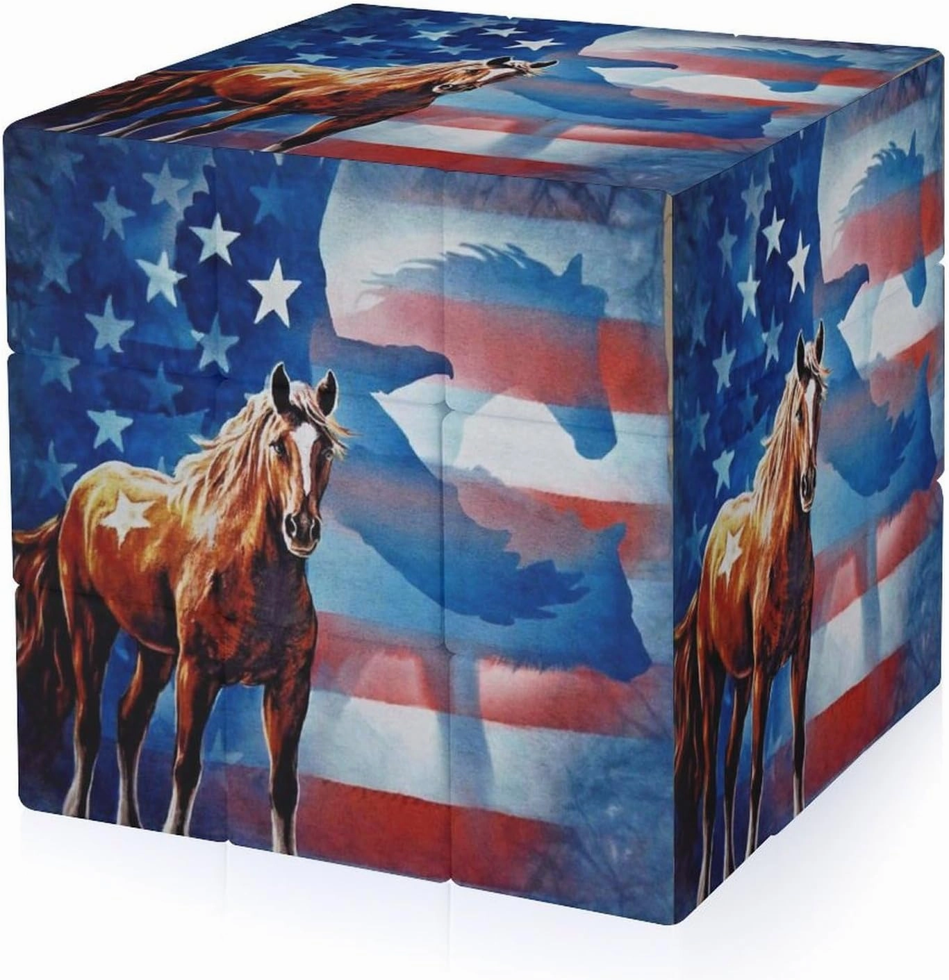Horse Bald Eagle U.S. Flag Funny 3x3x3 Cube Smooth Lightweight Puzzle for Adult Graphic Printing Travel