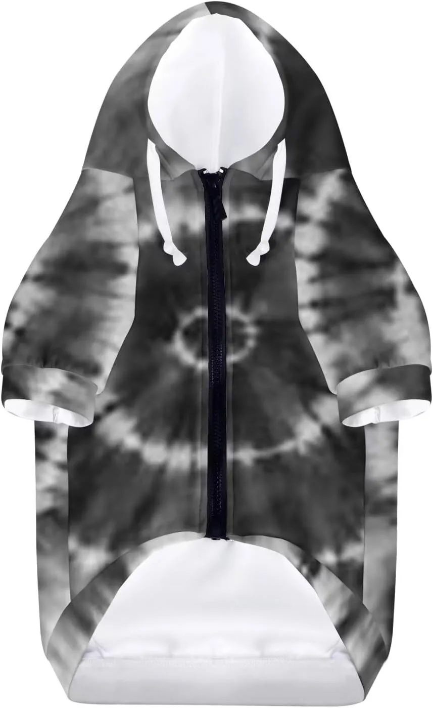 Howilath Pup Dog Hoodie, Stylish Tie-dye Black Radial Streetwear T Shirts Pet Outfits Cotton Polyester Sweatshirt with Hat - L