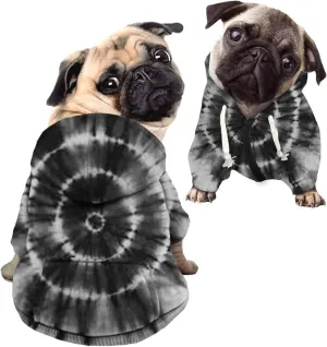 Howilath Pup Dog Hoodie, Stylish Tie-dye Black Radial Streetwear T Shirts Pet Outfits Cotton Polyester Sweatshirt with Hat - L