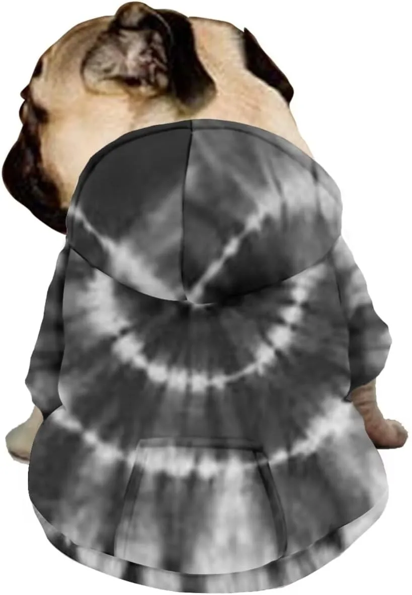 Howilath Pup Dog Hoodie, Stylish Tie-dye Black Radial Streetwear T Shirts Pet Outfits Cotton Polyester Sweatshirt with Hat - L