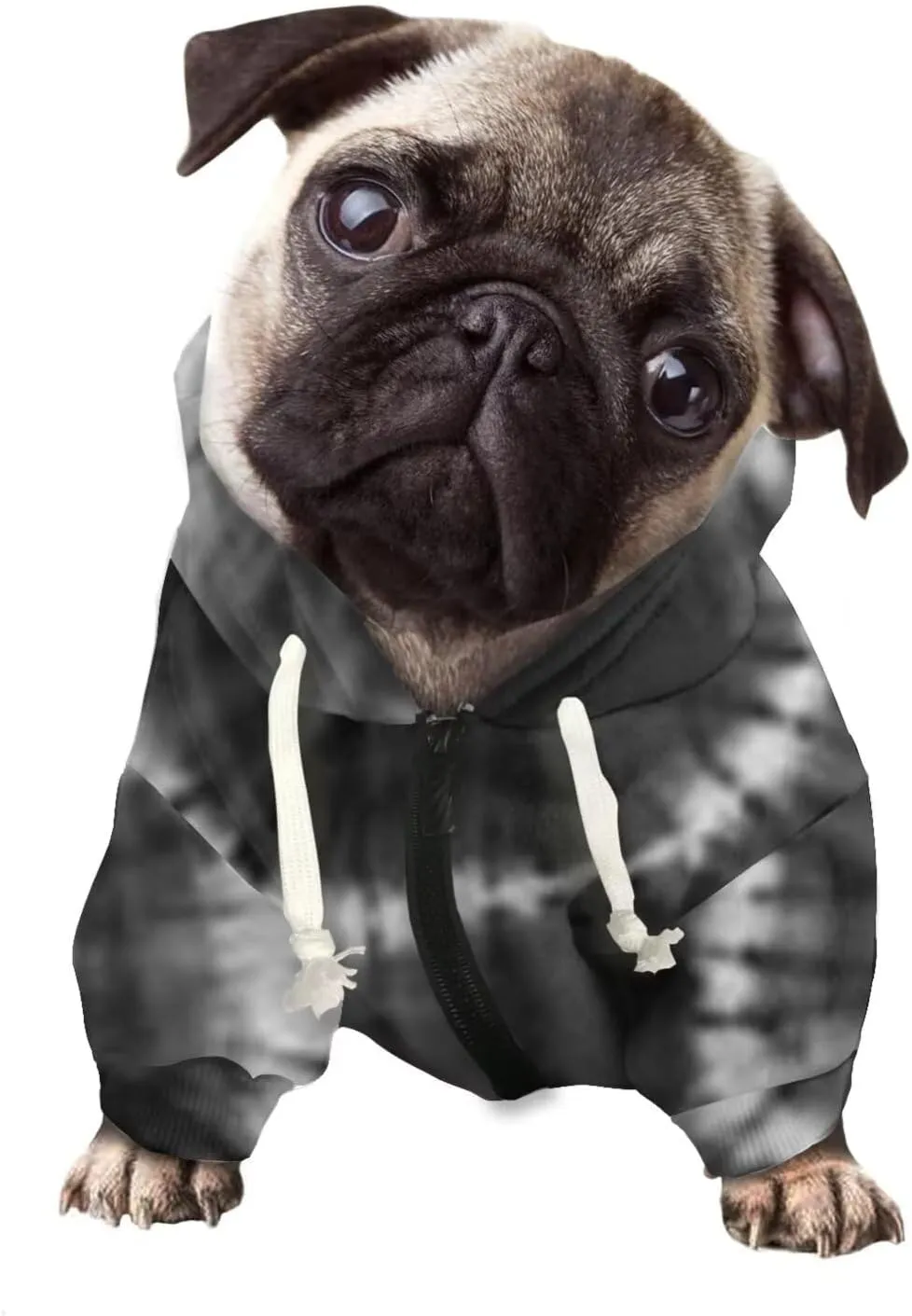 Howilath Pup Dog Hoodie, Stylish Tie-dye Black Radial Streetwear T Shirts Pet Outfits Cotton Polyester Sweatshirt with Hat - L