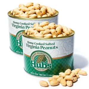 Hubs Peanuts Premium Salted Virginia Nuts - Irresistible Crunch & Flavored Nuts - Non-GMO, Gluten Free - XXL Peanuts from Top 1% Crop - Reusable Tin - Perfect Snack for Any Occasion - 2 x 40oz Cans