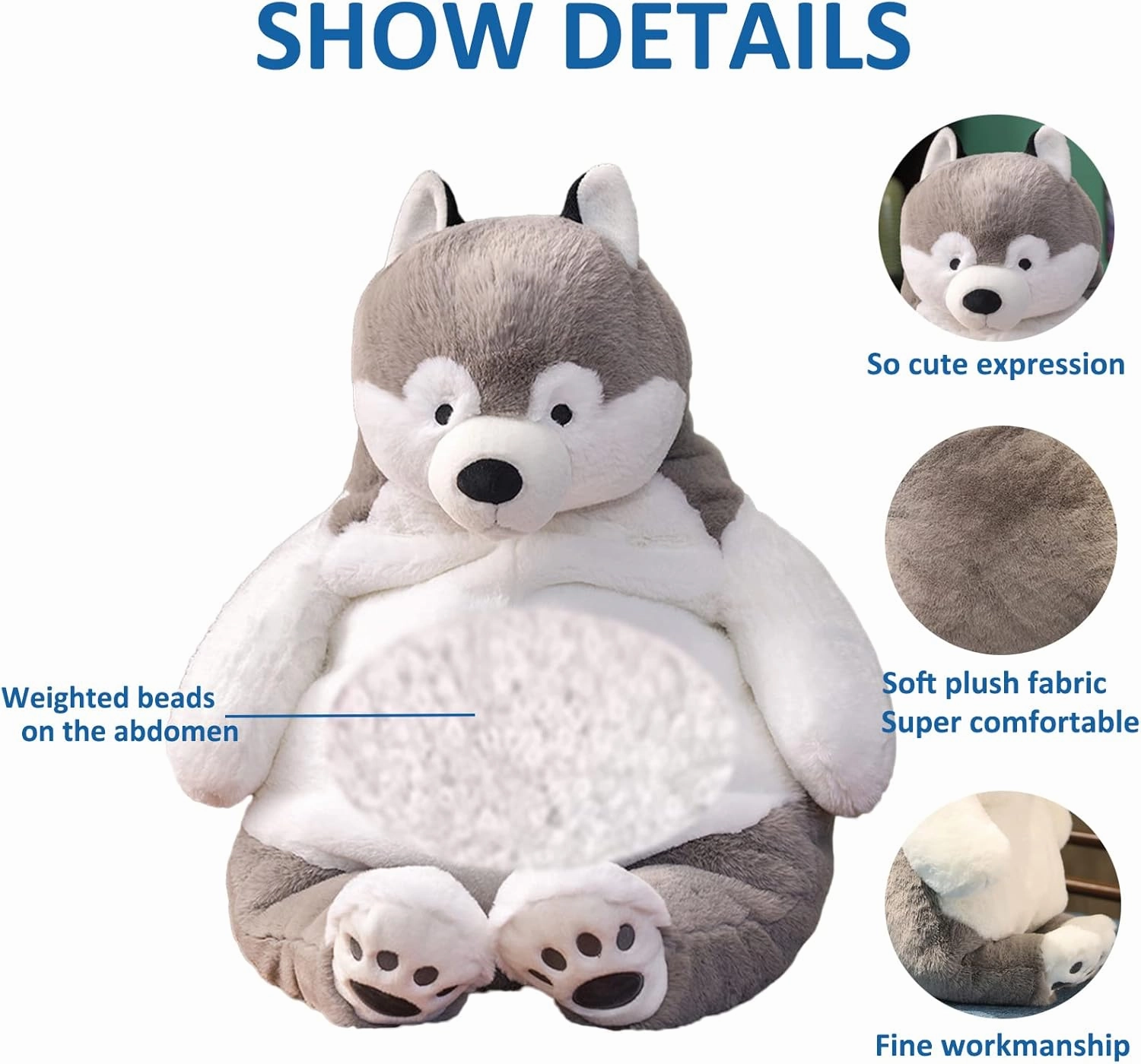 Husky Weighted Stuffed Animals, 17" 3.5 lbs Weighted Husky Dog Plush Toy Large Weighted Plush Animal Pillow Gifts for Boys and Girls