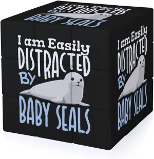 I Am Easily Distracted by Baby Seals Funny 3x3x3 Cube Smooth Lightweight Puzzle for Adult Graphic Printing Travel