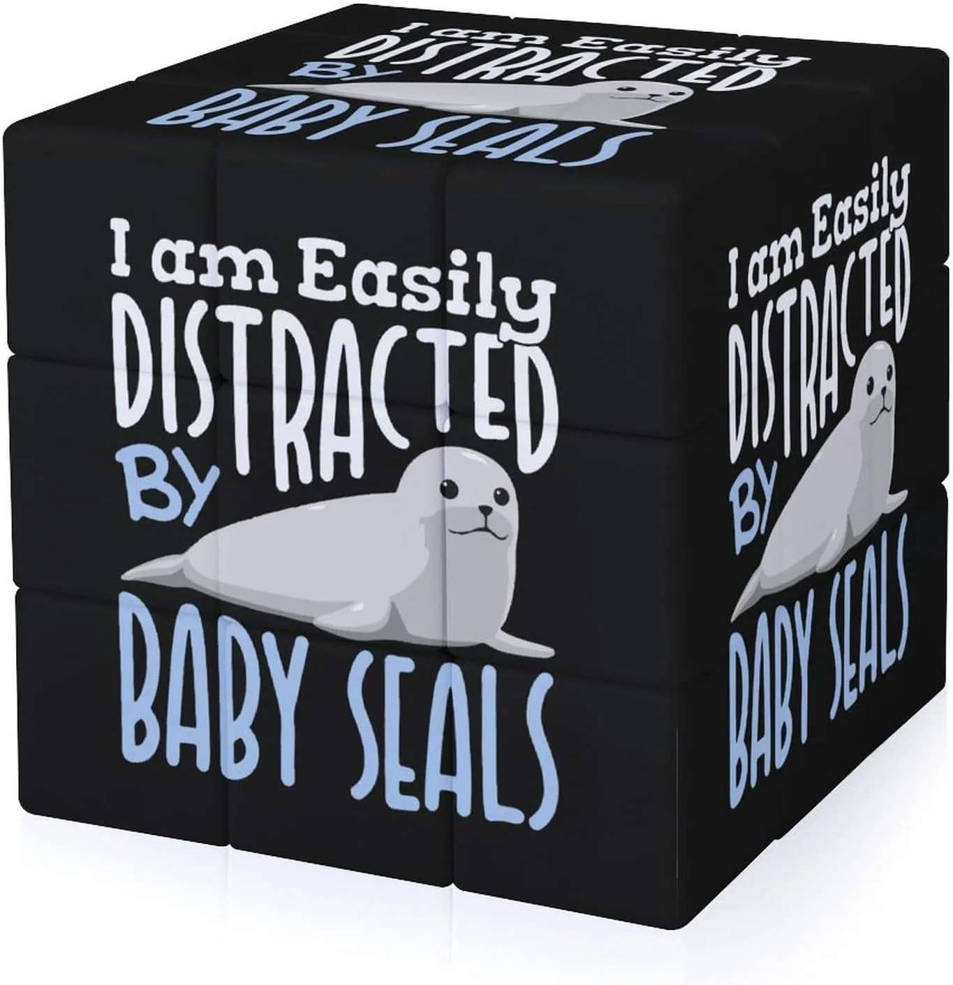 I Am Easily Distracted by Baby Seals Funny 3x3x3 Cube Smooth Lightweight Puzzle for Adult Graphic Printing Travel