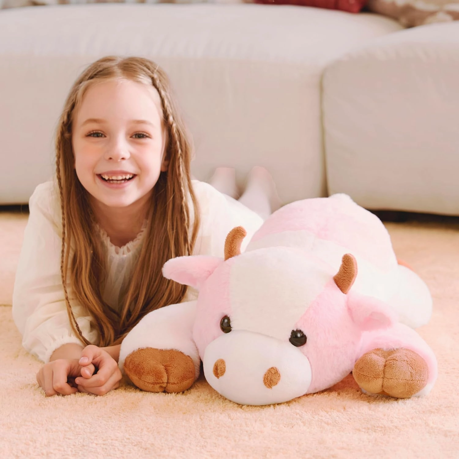 IKASA 5 lbs Weighted Stuffed Animal Cow Plush Toy,26 inches Giant Large Big Jumbo Soft Toys, Cute Huge Size Fluffy Heavy Oversized Plushie,Gifts for Adults Kids Boys Girls