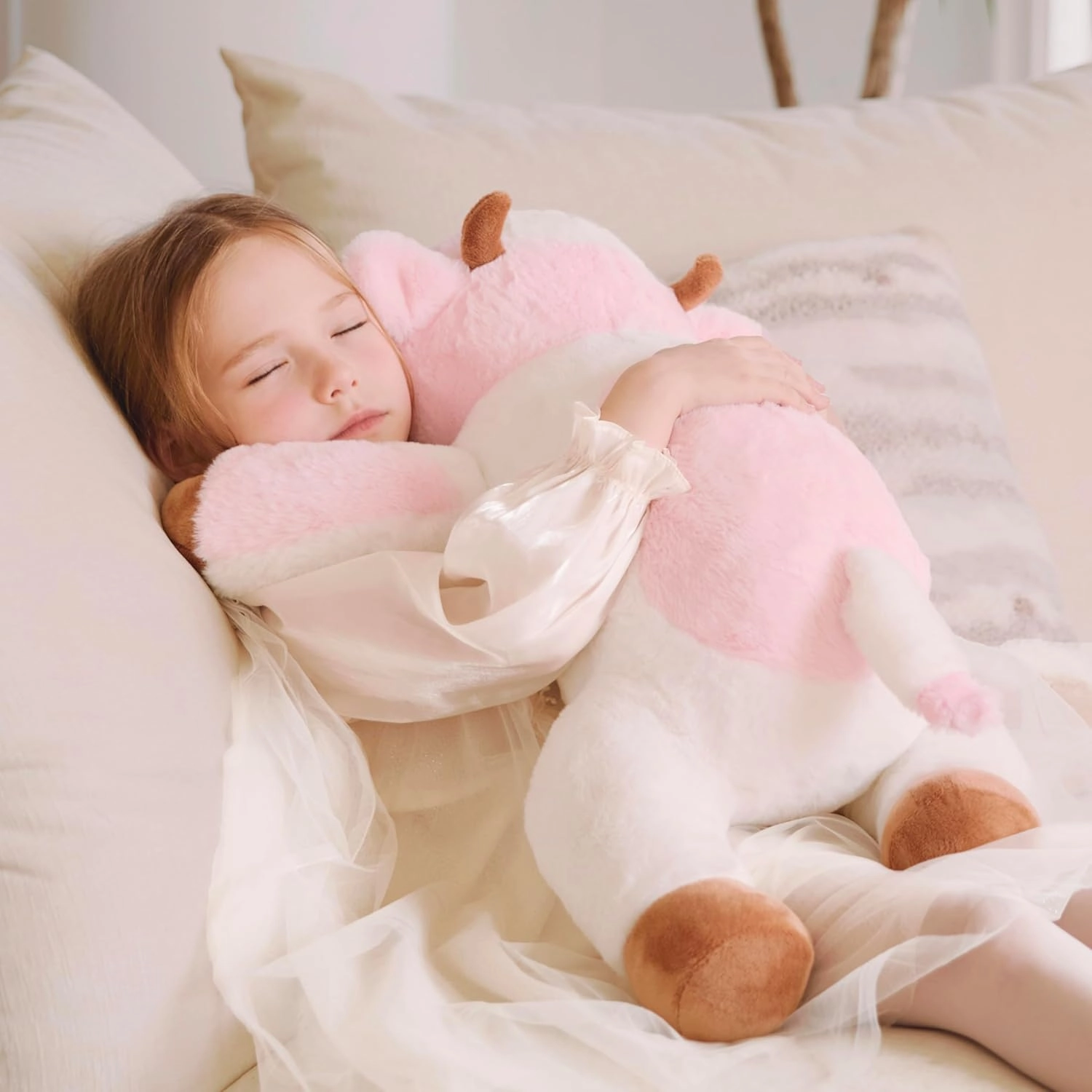 IKASA 5 lbs Weighted Stuffed Animal Cow Plush Toy,26 inches Giant Large Big Jumbo Soft Toys, Cute Huge Size Fluffy Heavy Oversized Plushie,Gifts for Adults Kids Boys Girls
