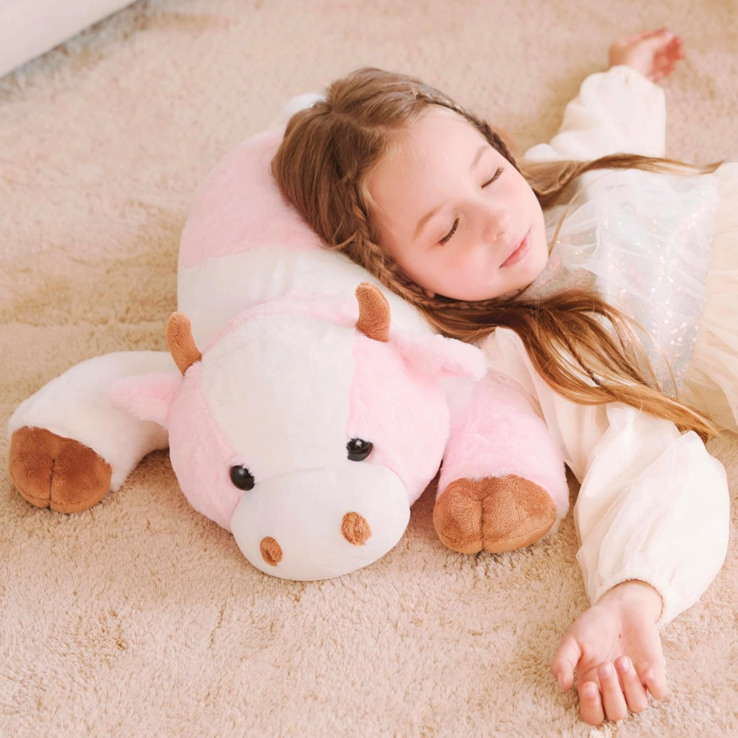 IKASA 5 lbs Weighted Stuffed Animal Cow Plush Toy,26 inches Giant Large Big Jumbo Soft Toys, Cute Huge Size Fluffy Heavy Oversized Plushie,Gifts for Adults Kids Boys Girls
