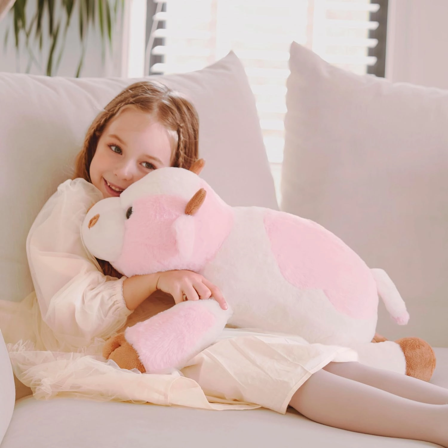 IKASA 5 lbs Weighted Stuffed Animal Cow Plush Toy,26 inches Giant Large Big Jumbo Soft Toys, Cute Huge Size Fluffy Heavy Oversized Plushie,Gifts for Adults Kids Boys Girls