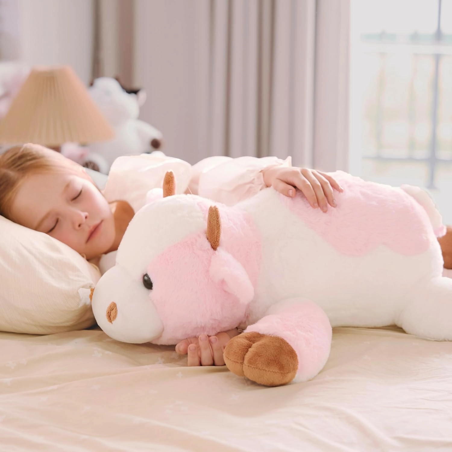 IKASA 5 lbs Weighted Stuffed Animal Cow Plush Toy,26 inches Giant Large Big Jumbo Soft Toys, Cute Huge Size Fluffy Heavy Oversized Plushie,Gifts for Adults Kids Boys Girls