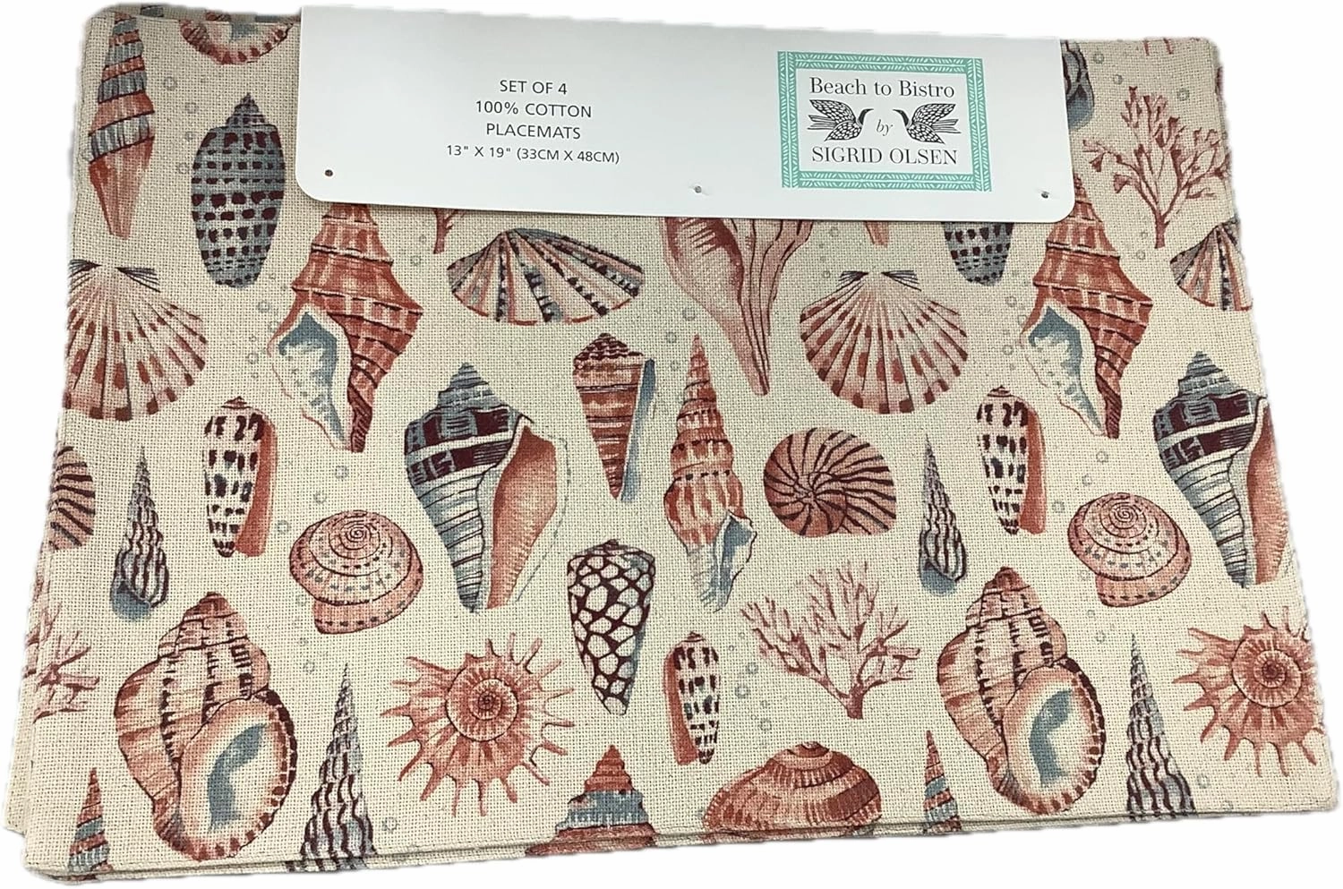 Indoor/Outdoor Set of 4 Cotton Placemats, Tan Shells