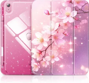INFILAND Compatible with iPad A16 11th Generation 11 Inch 2025 Case, iPad Case 10th Generation 10.9 Inch, Glitter Cover with Sparkly Clear Back, Pencil Holder, for Kids Girls (Blossom Pink Glow)