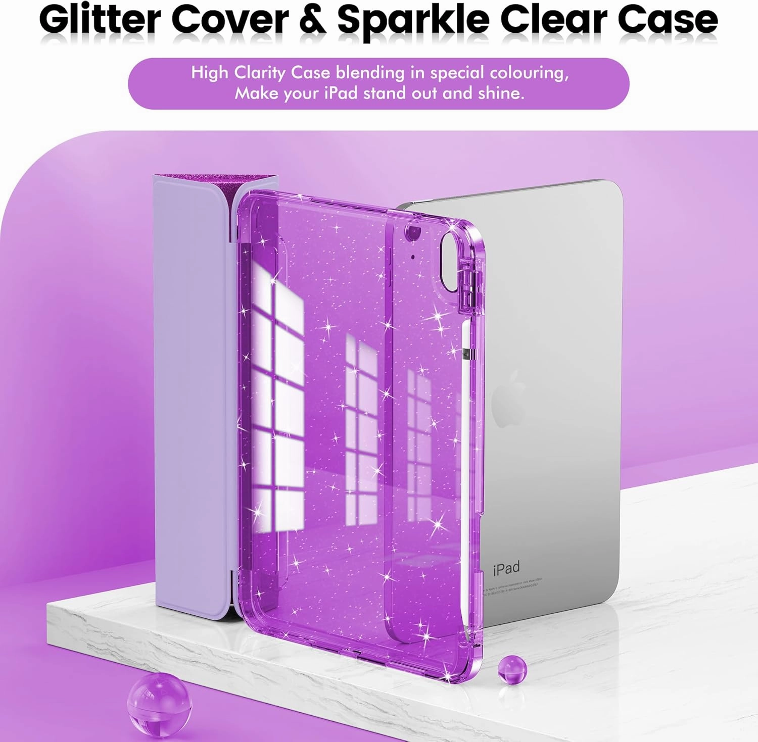 INFILAND Compatible with iPad A16 11th Generation 11 Inch 2025 Case, iPad Case 10th Generation 10.9 Inch, Glitter Cover with Sparkly Clear Back, Pencil Holder, for Kids Girls (Dark Purple)