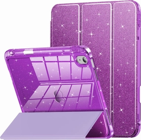INFILAND Compatible with iPad A16 11th Generation 11 Inch 2025 Case, iPad Case 10th Generation 10.9 Inch, Glitter Cover with Sparkly Clear Back, Pencil Holder, for Kids Girls (Dark Purple)