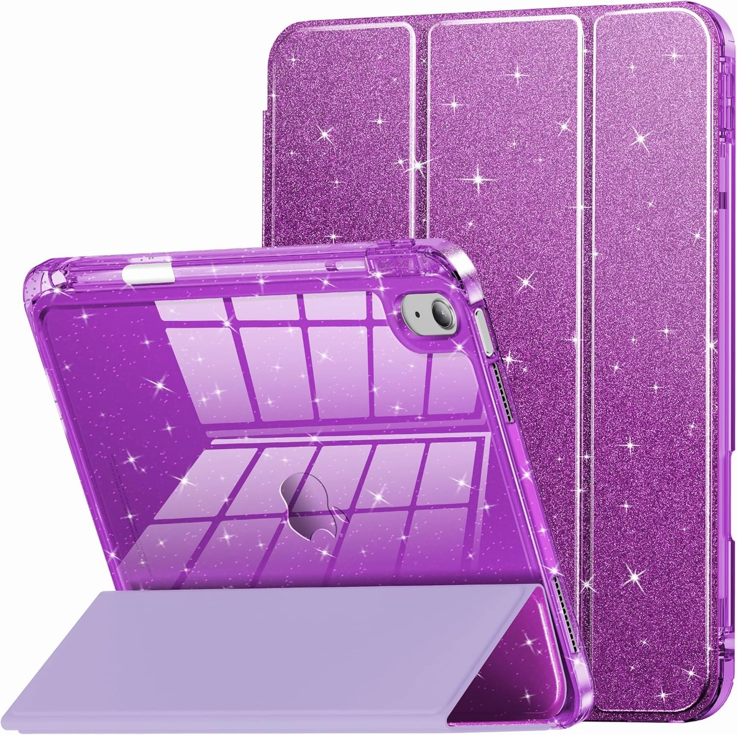 INFILAND Compatible with iPad A16 11th Generation 11 Inch 2025 Case, iPad Case 10th Generation 10.9 Inch, Glitter Cover with Sparkly Clear Back, Pencil Holder, for Kids Girls (Dark Purple)
