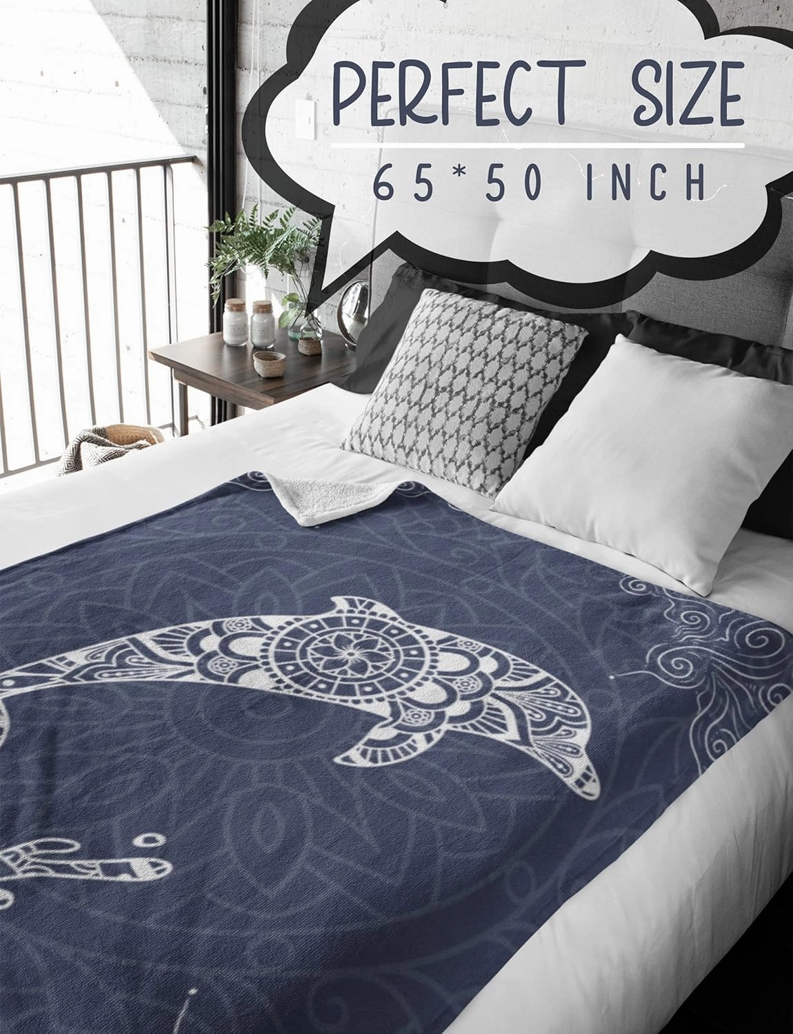 InnoBeta Dolphin Gift, 50'' x 65'' Flannel Plush Throw Blanket, Mandala Dolphin Pattern