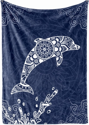InnoBeta Dolphin Gift, 50'' x 65'' Flannel Plush Throw Blanket, Mandala Dolphin Pattern