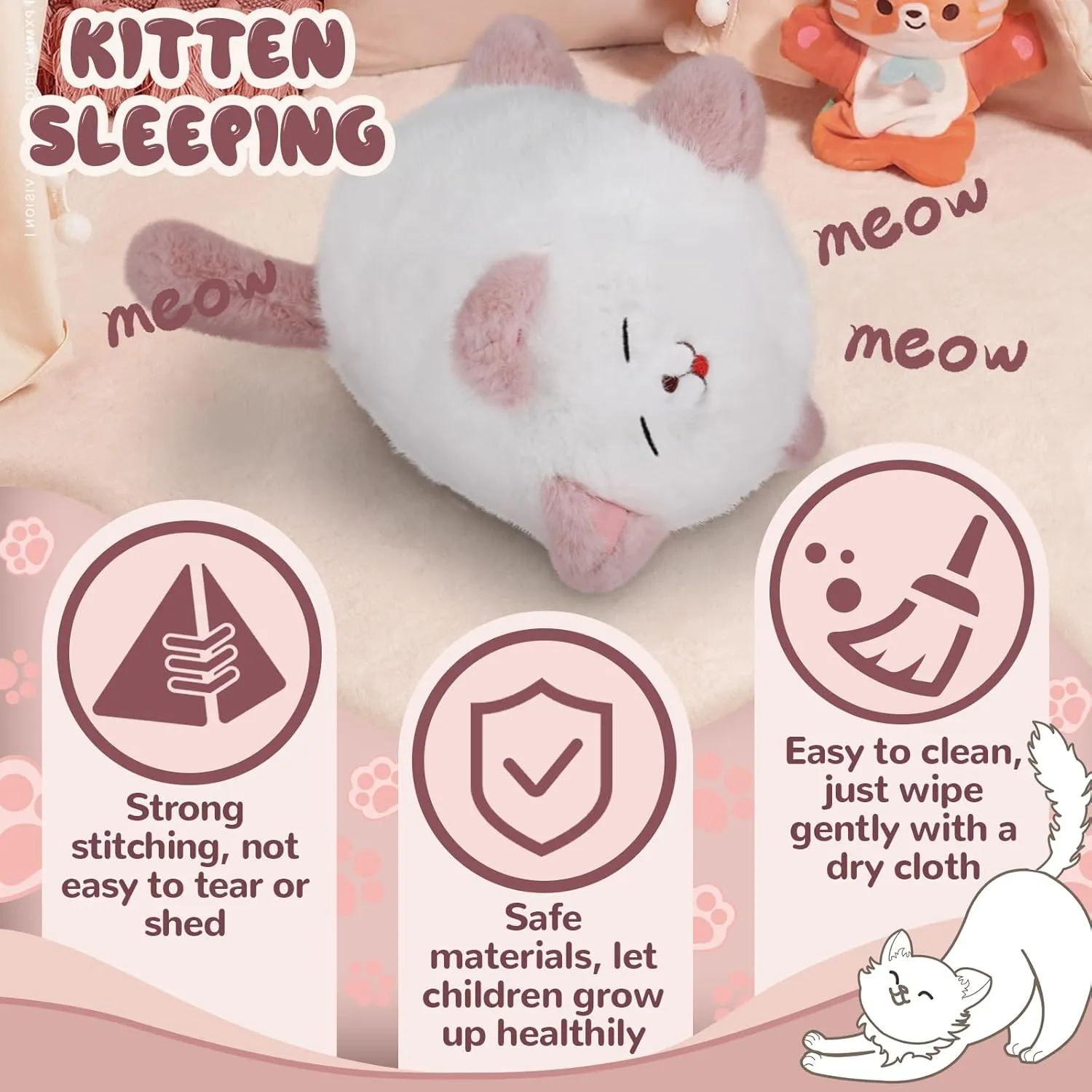 Interactive Cat Toys for Kids Aged 3-7, Plush Toy Cat That Meows, Blink and Talk, Children's Toy Pet Cat with Pet Waterer, Milk Bottle and Pet Bowl, Creative for Boys and Girls