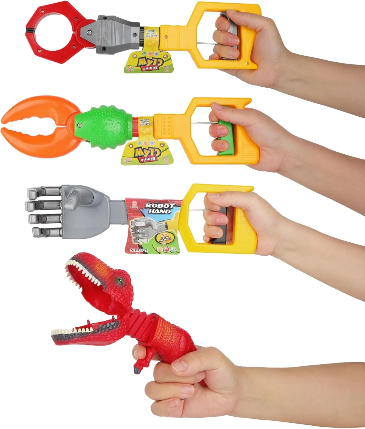 Interactive Toy Claw Grabber 3-Piece Set, 13.4Inches Long - Robotic Hand Toy,Fun Early Learning and Hand-Eye Coordination play, strong grasping tool,ideal toy for Boys & Girls Aged 5  Years Old