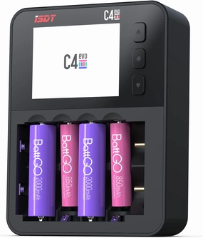 ISDT C4 EVO AAA Universal Battery Balance Charger, 6-Bay Smart Battery Charger with Type-C QC3.0 Output for AA Li-ion Rechargeable Batteries - Household Battery re-charger With Display Screen (C4 EVO)