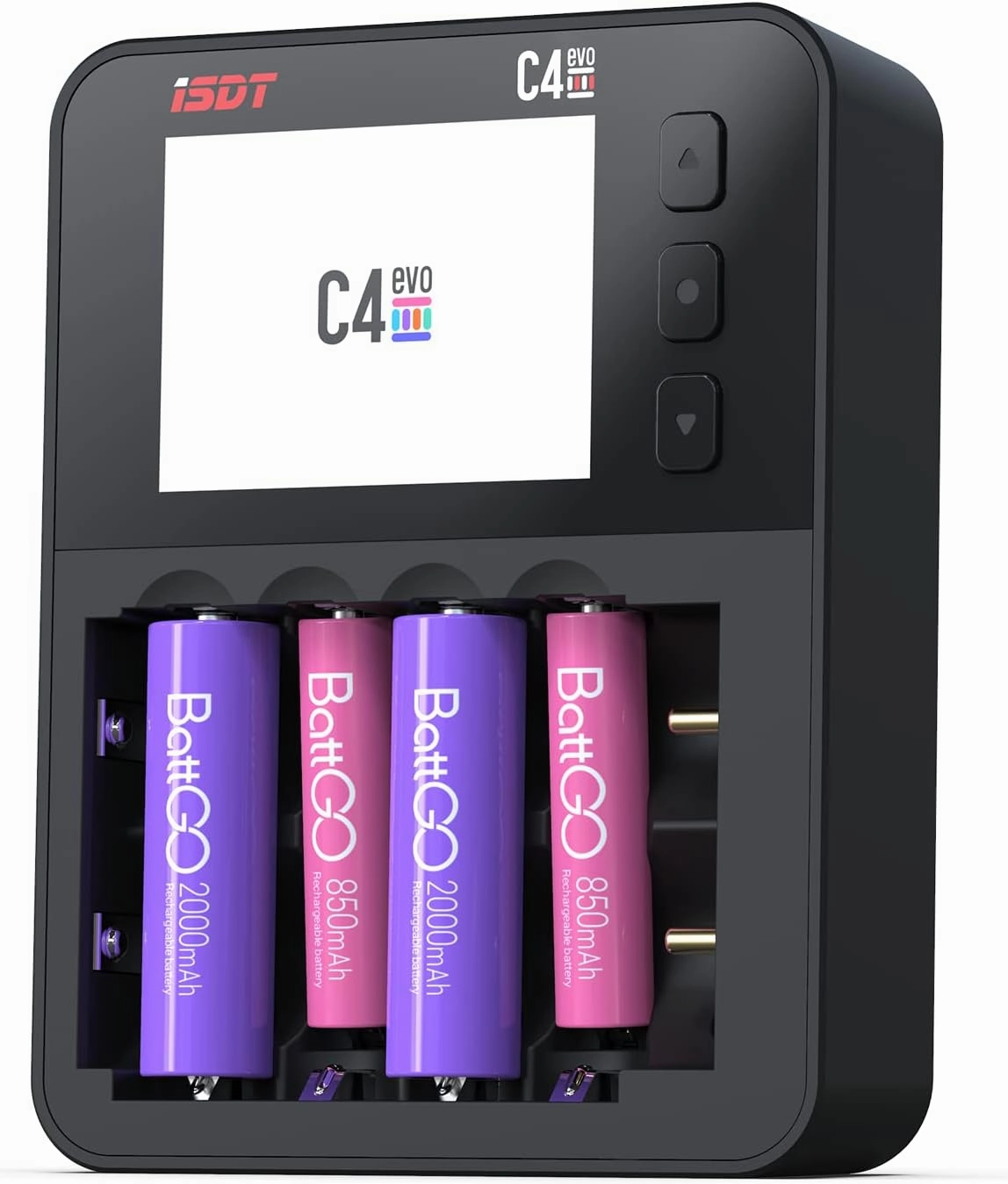 ISDT C4 EVO AAA Universal Battery Balance Charger, 6-Bay Smart Battery Charger with Type-C QC3.0 Output for AA Li-ion Rechargeable Batteries - Household Battery re-charger With Display Screen (C4 EVO)