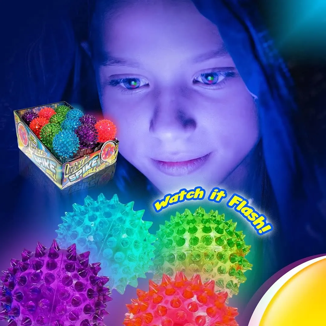 JA-RU Spiky Light Up-Rubber Ball (8 Balls Assorted) Squishy Spike Textured Bouncy Ball with Flashing Led Light. Stress Ball for Kids & Adult. Fidget Therapy Autism Sensory Toys. Dog Chew Toys. 695-8A