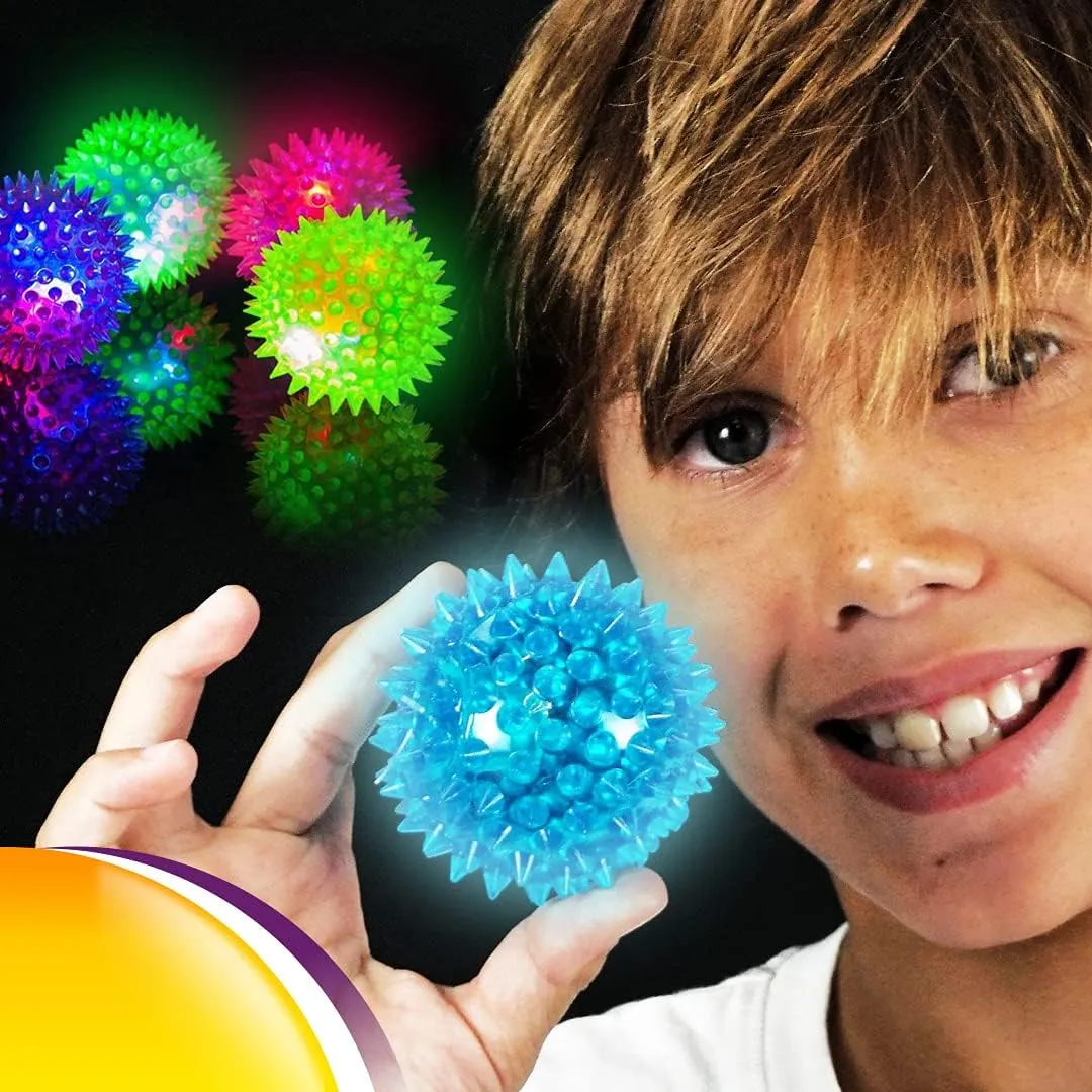 JA-RU Spiky Light Up-Rubber Ball (8 Balls Assorted) Squishy Spike Textured Bouncy Ball with Flashing Led Light. Stress Ball for Kids & Adult. Fidget Therapy Autism Sensory Toys. Dog Chew Toys. 695-8A