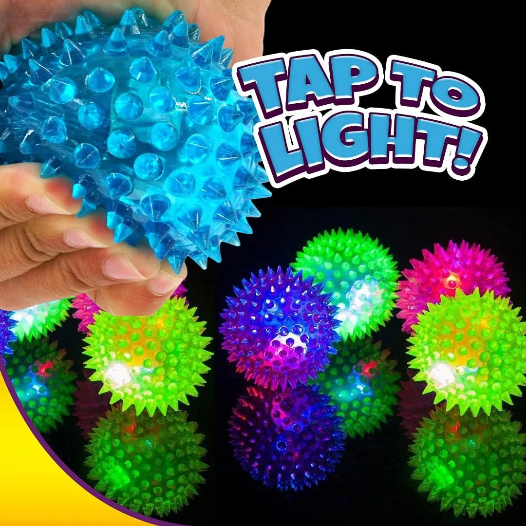 JA-RU Spiky Light Up-Rubber Ball (8 Balls Assorted) Squishy Spike Textured Bouncy Ball with Flashing Led Light. Stress Ball for Kids & Adult. Fidget Therapy Autism Sensory Toys. Dog Chew Toys. 695-8A
