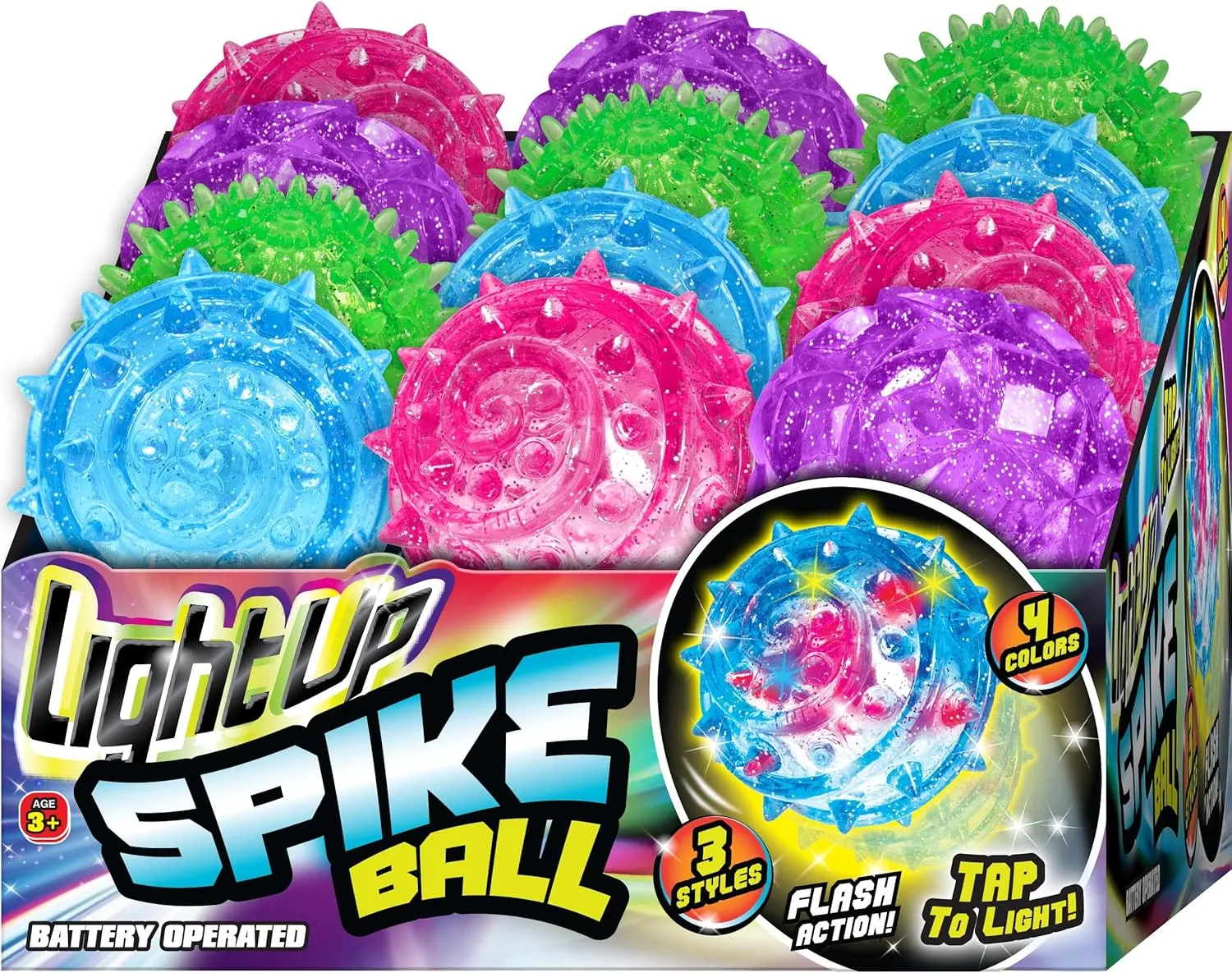 JA-RU Spiky Light Up-Rubber Ball (8 Balls Assorted) Squishy Spike Textured Bouncy Ball with Flashing Led Light. Stress Ball for Kids & Adult. Fidget Therapy Autism Sensory Toys. Dog Chew Toys. 695-8A