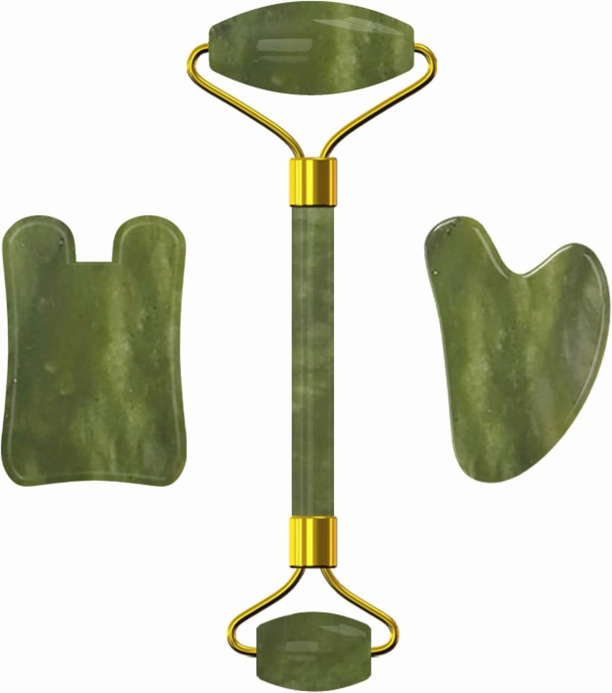 Jade Facial Roller Sleep Mask for Eye Face Massage 100% Natural Stone Gouache Scraper Massage Roller Set,3 in 1 Set2