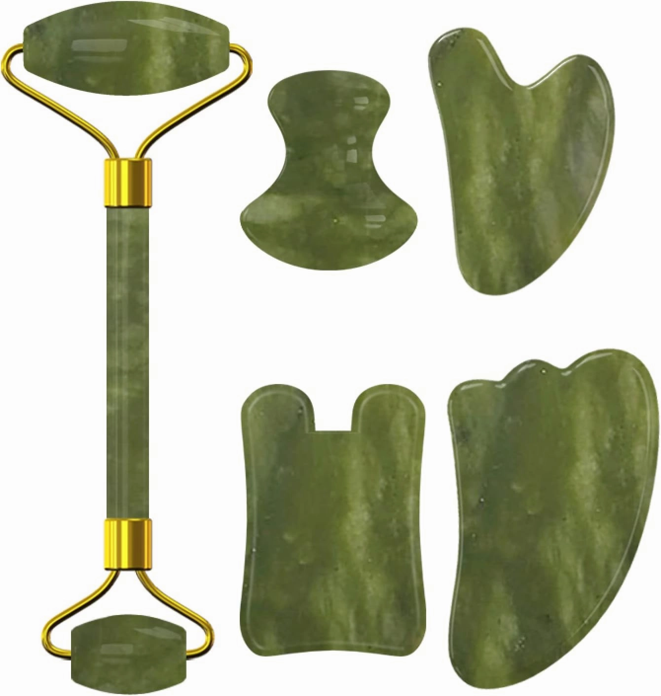 Jade Facial Roller Sleep Mask for Eye Face Massage 100% Natural Stone Gouache Scraper Massage Roller Set,3 in 1 Set2