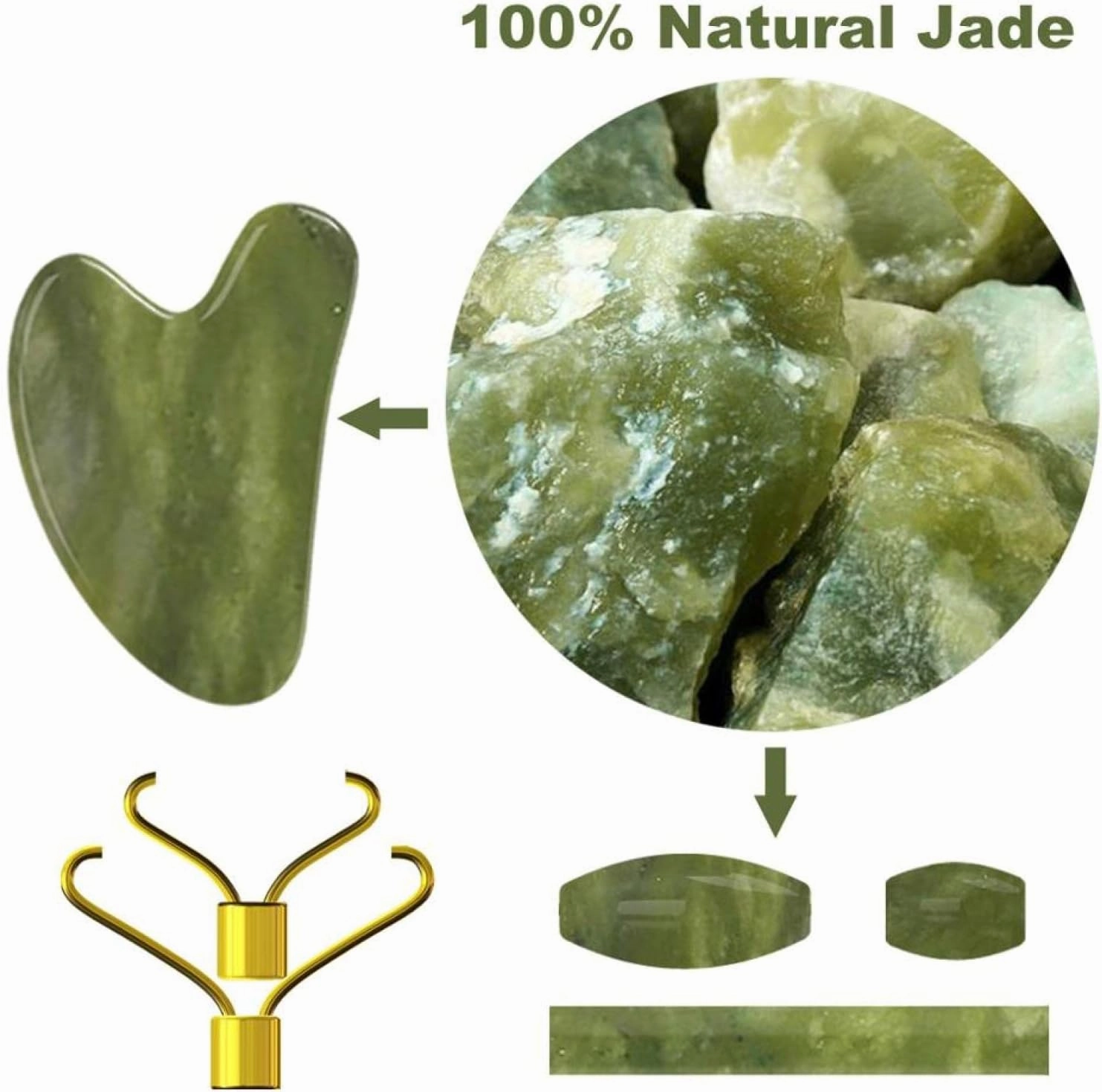 Jade Facial Roller Sleep Mask for Eye Face Massage 100% Natural Stone Gouache Scraper Massage Roller Set,3 in 1 Set2
