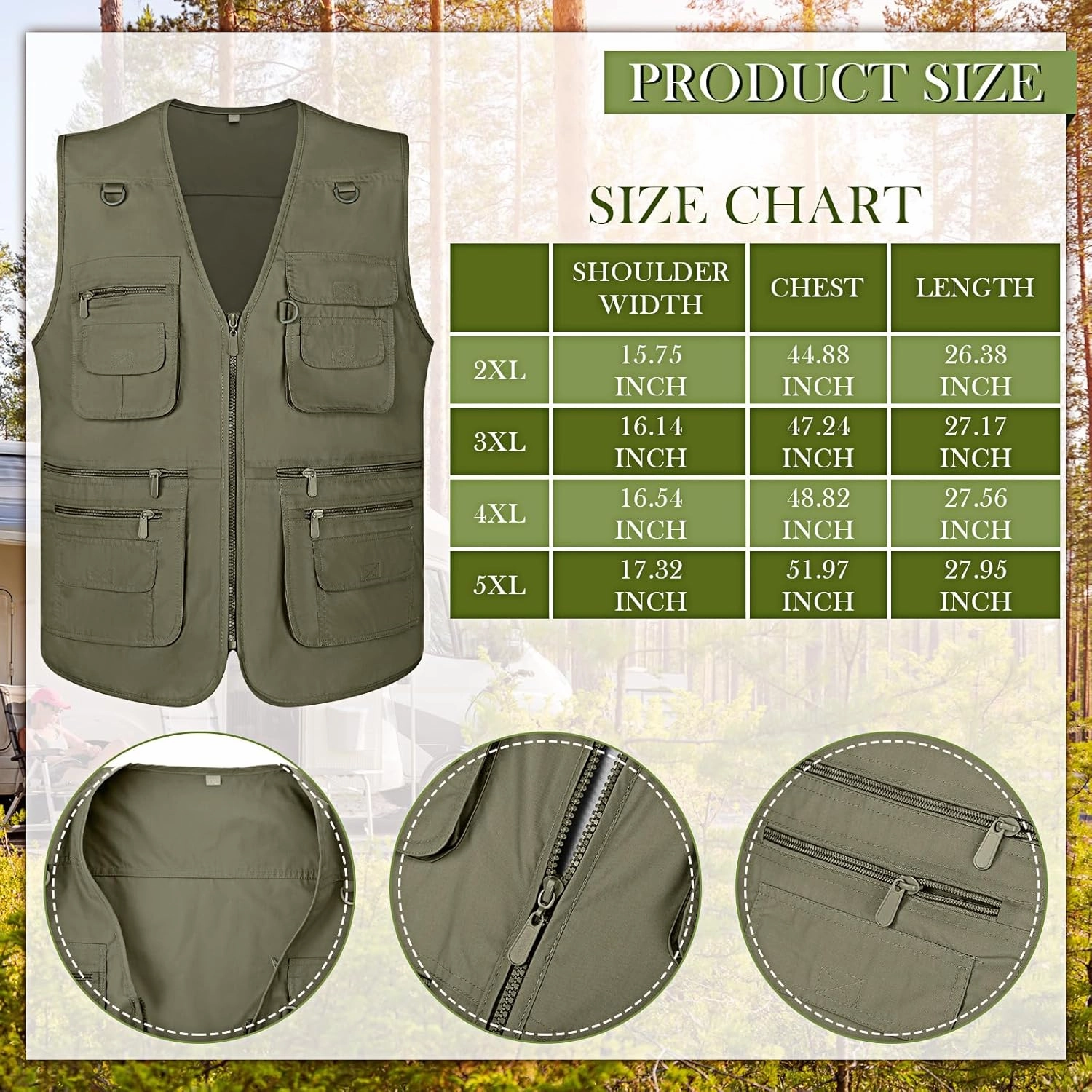 Janmercy 2 Pieces Men's Work Fishing Vest with Hat Lightweight Safari Travel Hunting Waistcoat With Multi Pockets Fishing Hat