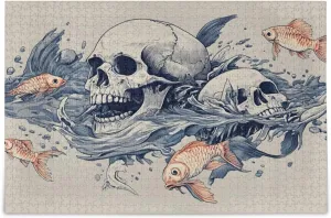 Jigsaw Puzzle Skull Fish Water for Adults 1000 Pieces, Impossible Challenging Hard Nature Difficult Puzzles for Adults Jigsaw Puzzle for Family Games Party Entertainment