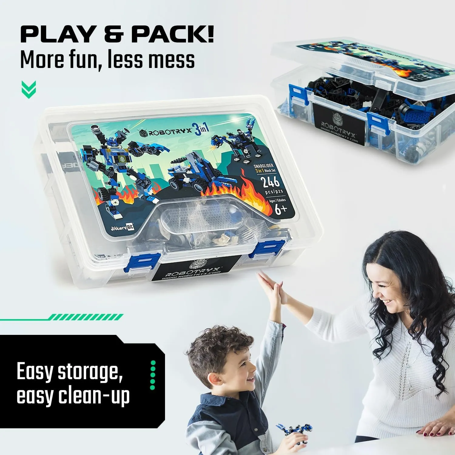 JITTERYGIT Robot Building Toy Gift for Boys, Perfect STEM Gift for Builders Ages 6, 7, 8, 9, and 10 Year Olds, Blue SnabGlider (246 Pcs) Robotryx