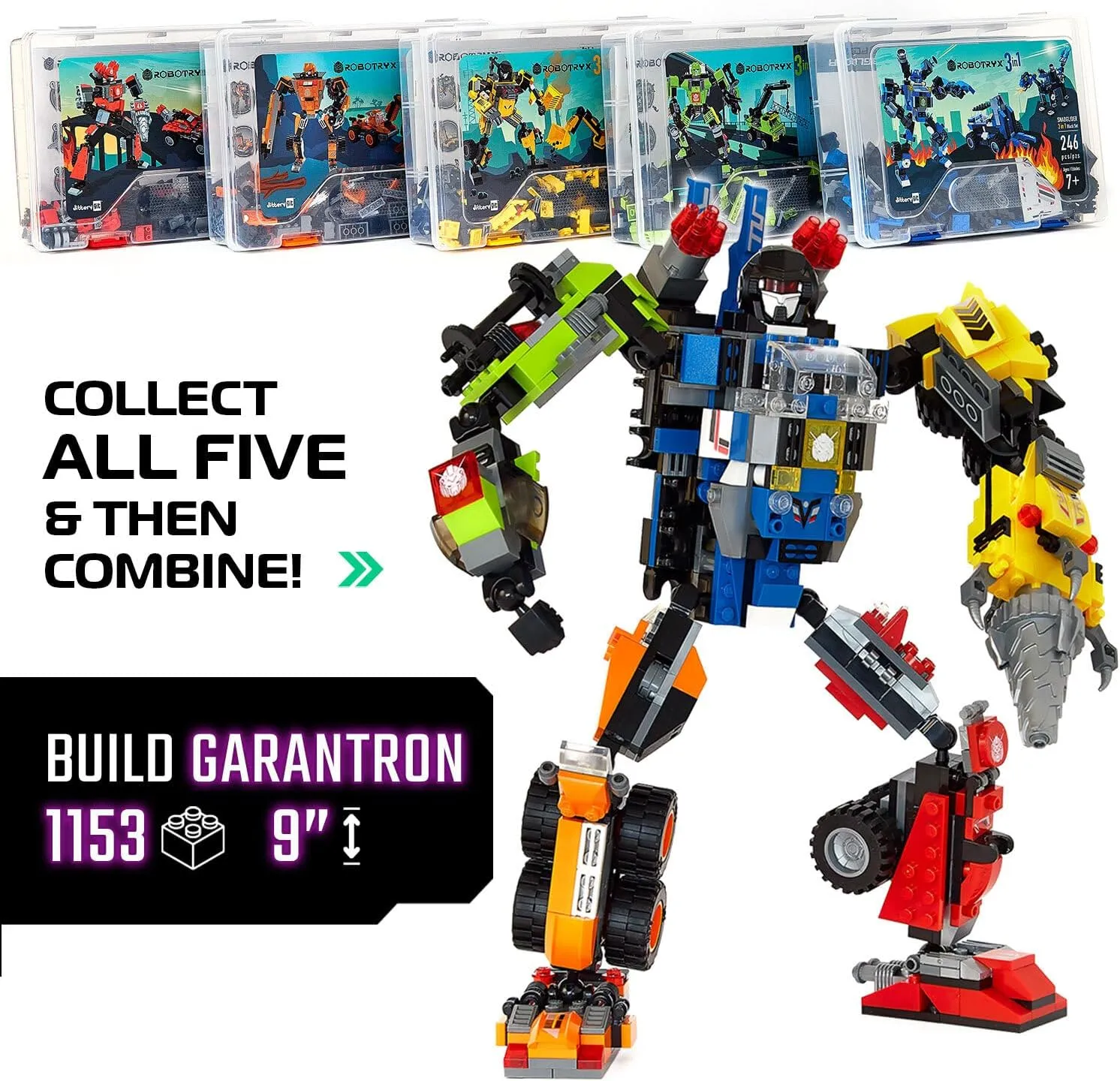 JITTERYGIT Robot Building Toy Gift for Boys, Perfect STEM Gift for Builders Ages 6, 7, 8, 9, and 10 Year Olds, Blue SnabGlider (246 Pcs) Robotryx
