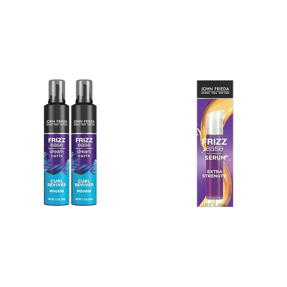 John Frieda Frizz Ease Curly Hair Reviver Mousse for Enhanced Curls and Soft Flexible Hold, with Nourishing Hair Oil and Hair Serum for Frizz Control