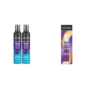John Frieda Frizz Ease Curly Hair Reviver Mousse for Enhanced Curls and Soft Flexible Hold, with Nourishing Hair Oil and Hair Serum for Frizz Control