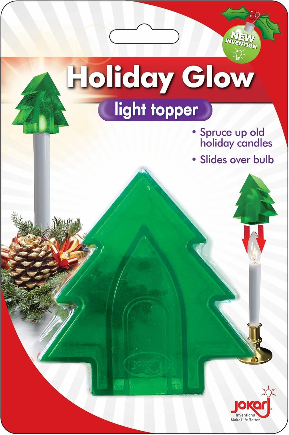 Jokari Holiday Themed Clip On Window Candle Toppers for Electric, Battery or Solar Operated Candles (Tree)