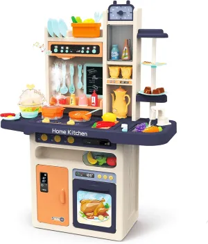JOYIN 65PCS Kids Kitchen Playset (Easy Assembly), Play Kitchen with Realistic Lights & Sounds, Simulation of Spray, Play Sink with Running Water, Dessert Shelf Toy & Kitchen Accessories Set
