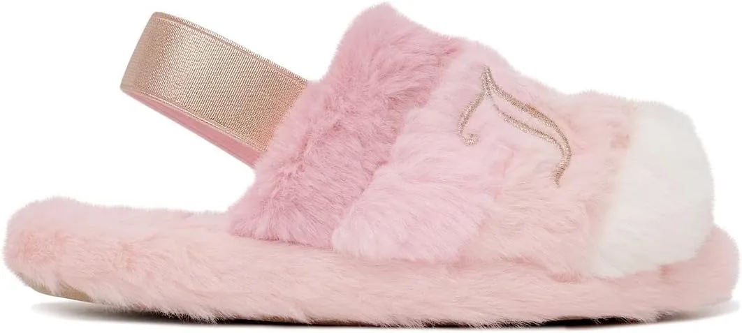 Juicy Couture Girls Fluffy Slippers for Kids – Cute Fuzzy Open-Toe Fur Slides – Plush, Warm Indoor House Slip-Ons