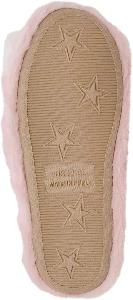 Juicy Couture Girls Fluffy Slippers for Kids – Cute Fuzzy Open-Toe Fur Slides – Plush, Warm Indoor House Slip-Ons