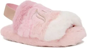 Juicy Couture Girls Fluffy Slippers for Kids – Cute Fuzzy Open-Toe Fur Slides – Plush, Warm Indoor House Slip-Ons
