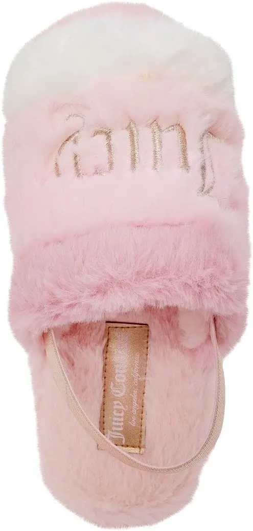 Juicy Couture Girls Fluffy Slippers for Kids – Cute Fuzzy Open-Toe Fur Slides – Plush, Warm Indoor House Slip-Ons